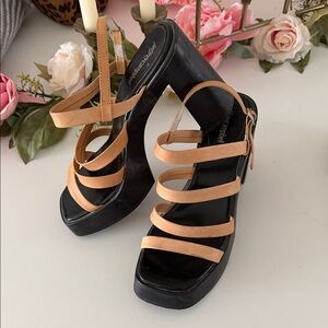 Jeffrey Campbell Tan Strappy Platform Sandals with Black Sole